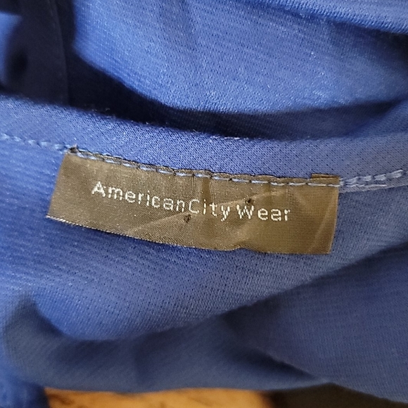 American City Wear Blue & Black Peplum Dress Small - Picture 6 of 7